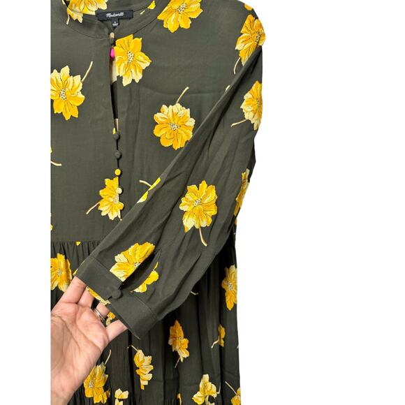 Madewell Button Front Tier Dress in Fall Yellow Flowers Maxi Dress Women Size S - Picture 8 of 8